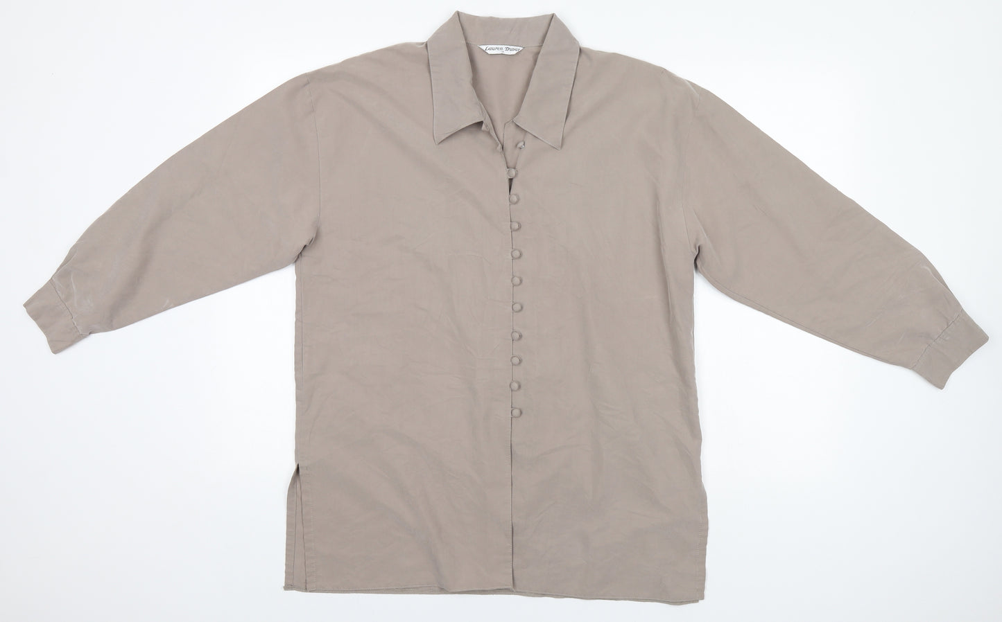 Lauren Duvar Womens Beige  Polyester Basic Button-Up Size 14 Collared