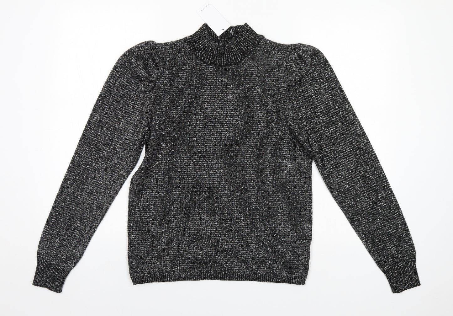 Papaya Womens Silver High Neck  Acrylic Pullover Jumper Size 10