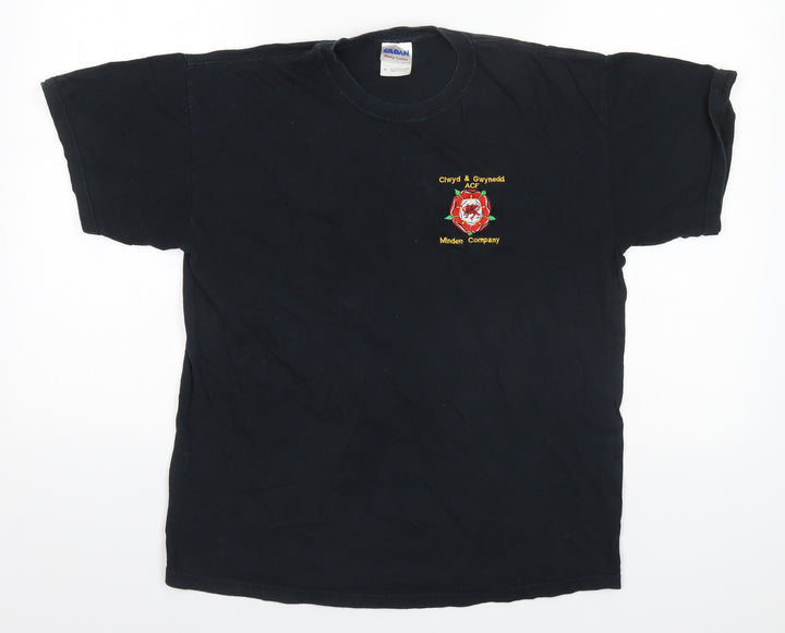 Gildan Mens Black Cotton T-Shirt Size M Round Neck - Clwyd & Gwynedd ACF