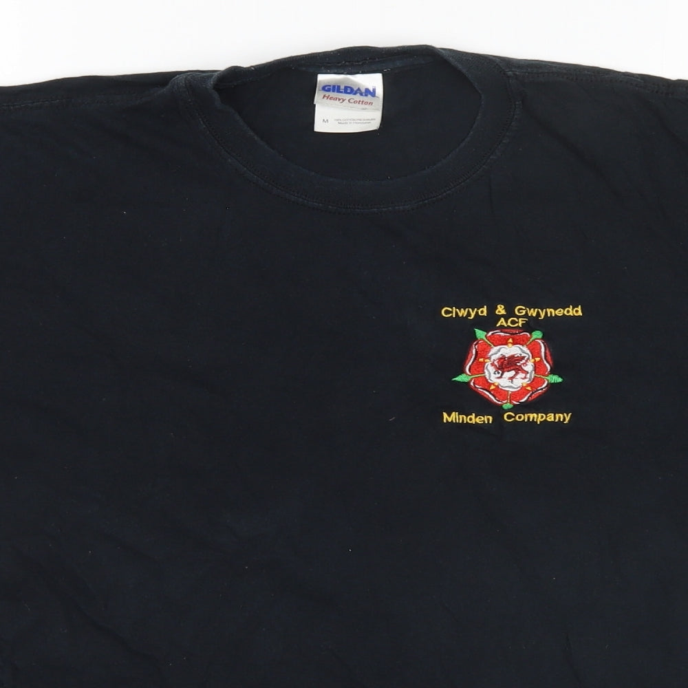 Gildan Mens Black  Cotton  T-Shirt Size M Round Neck  - Clwyd & Gwynedd ACF