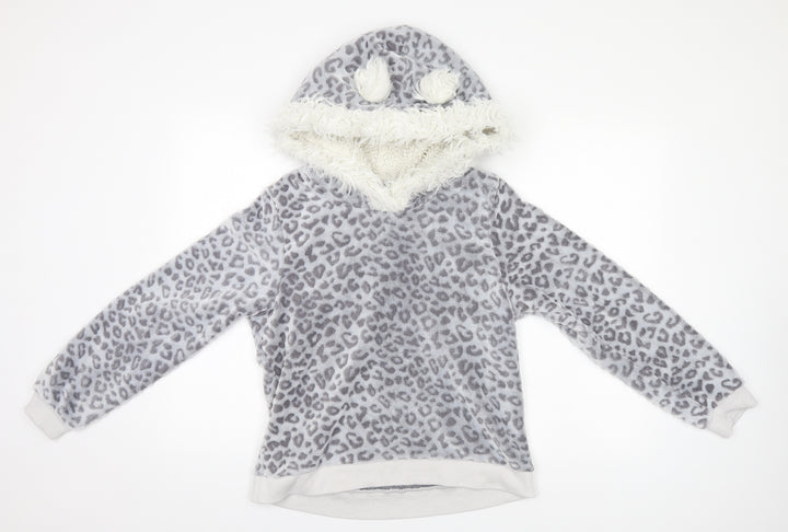 George Womens Grey Animal Print Polyester Pullover Hoodie Size 12