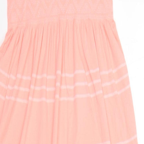 Preworn Womens Orange Striped  A-Line   Round Neck