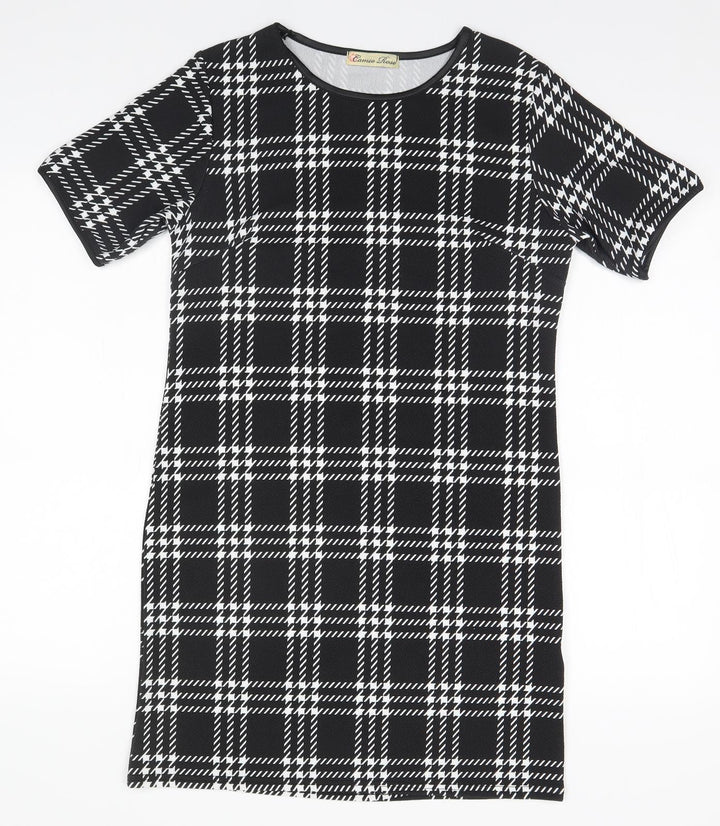 Cameo Rose Womens Black Plaid Polyester Basic T-Shirt Size 10 Round Neck
