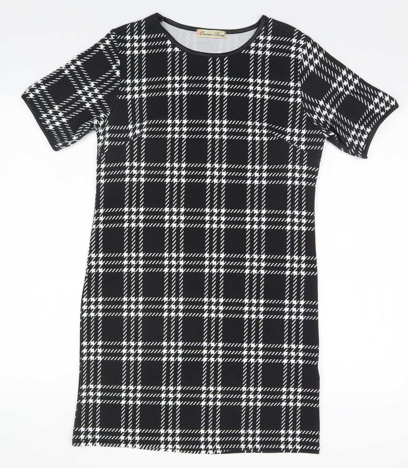 Cameo Rose Womens Black Plaid Polyester Basic T-Shirt Size 10 Round Neck