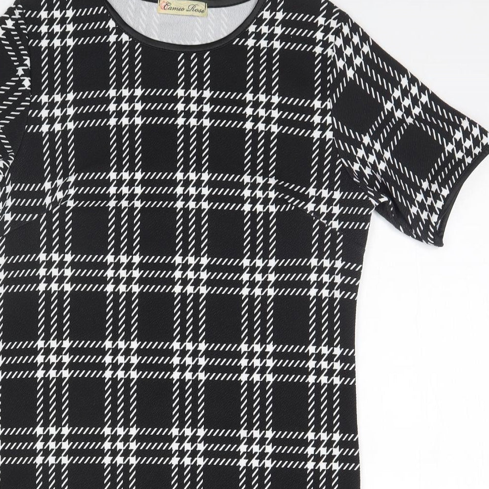 Cameo Rose Womens Black Plaid Polyester Basic T-Shirt Size 10 Round Neck
