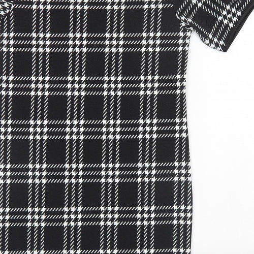Cameo Rose Womens Black Plaid Polyester Basic T-Shirt Size 10 Round Neck