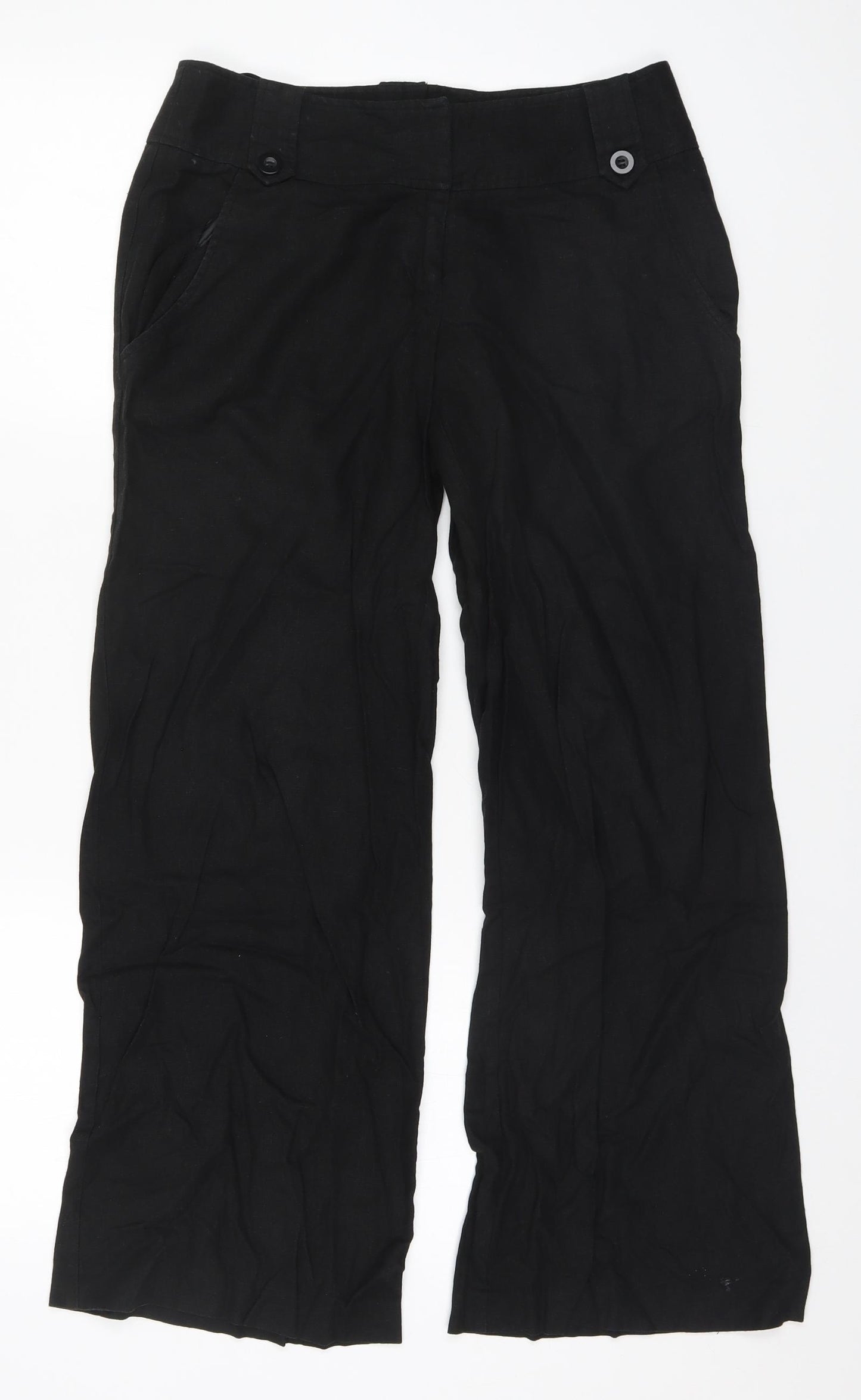 Papaya Womens Black  Linen Trousers  Size 8 L28 in Regular