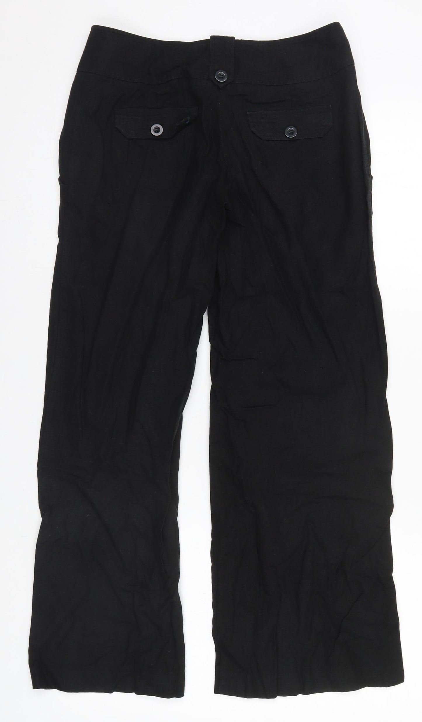 Papaya Womens Black  Linen Trousers  Size 8 L28 in Regular