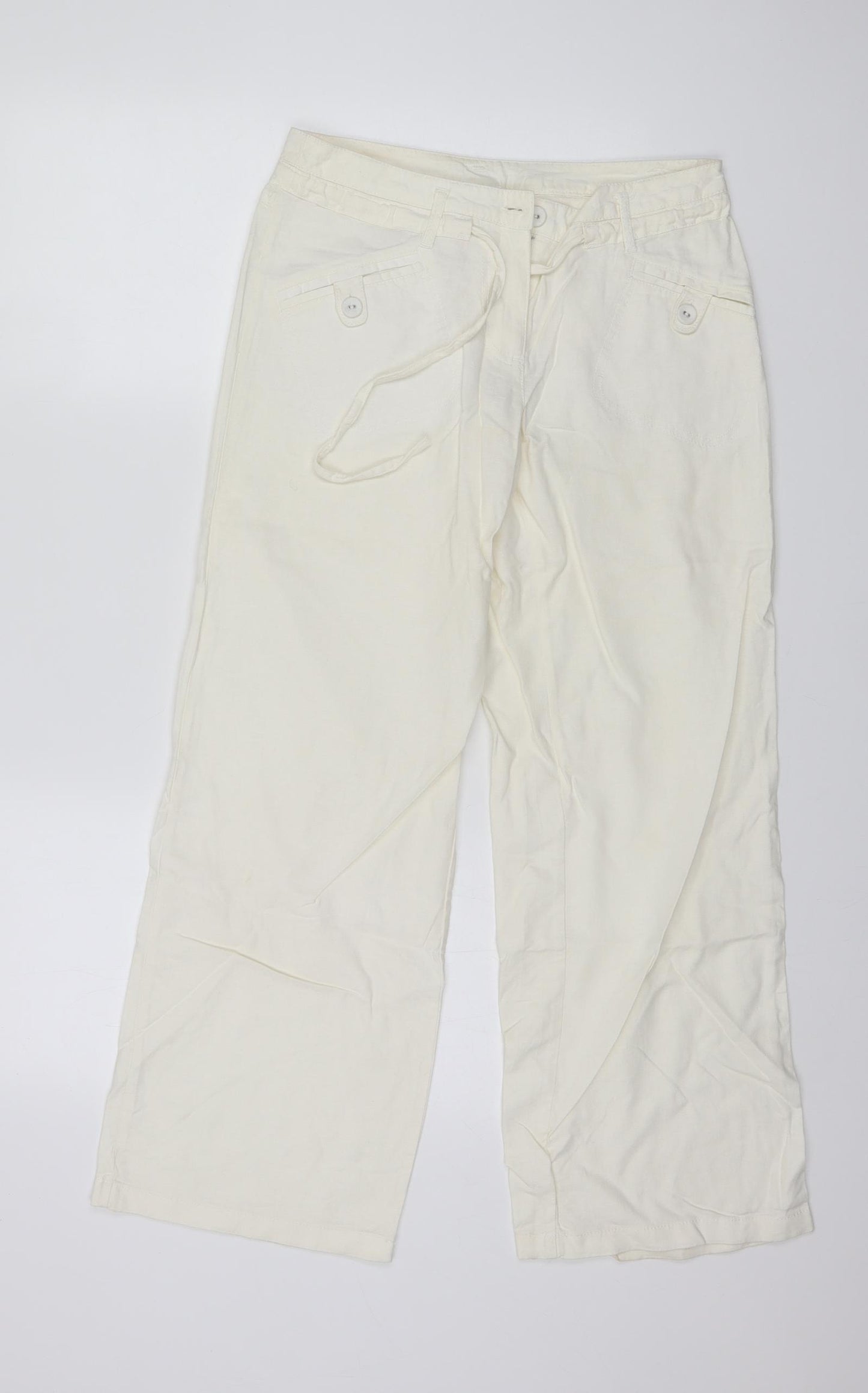 NEXT Womens White  Linen Trousers  Size 8 L28 in Regular