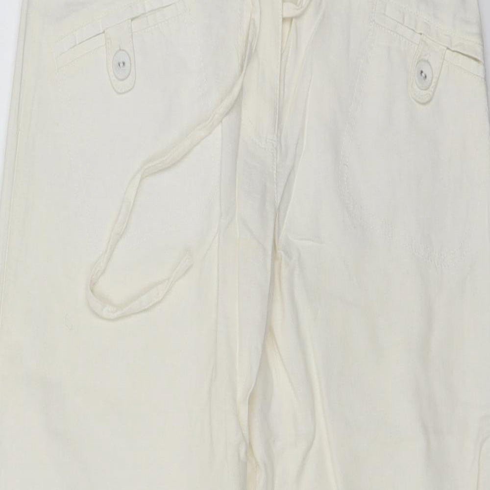 NEXT Womens White  Linen Trousers  Size 8 L28 in Regular