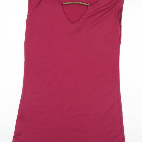 Preworn Womens Pink  Polyester Pencil Dress  Size S Round Neck