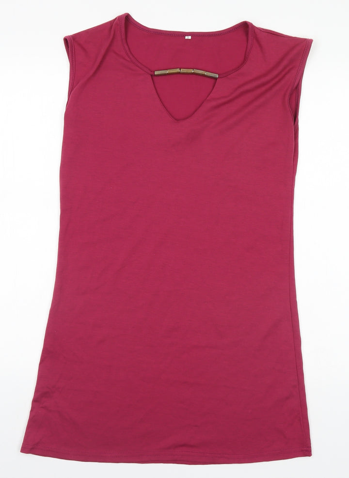 Preworn Womens Pink Polyester Pencil Dress Size S Round Neck