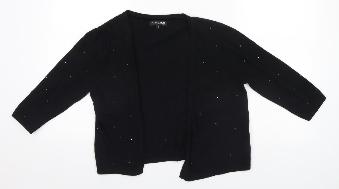 Debenhams Womens Black Round Neck  Viscose Cardigan Jumper Size 12