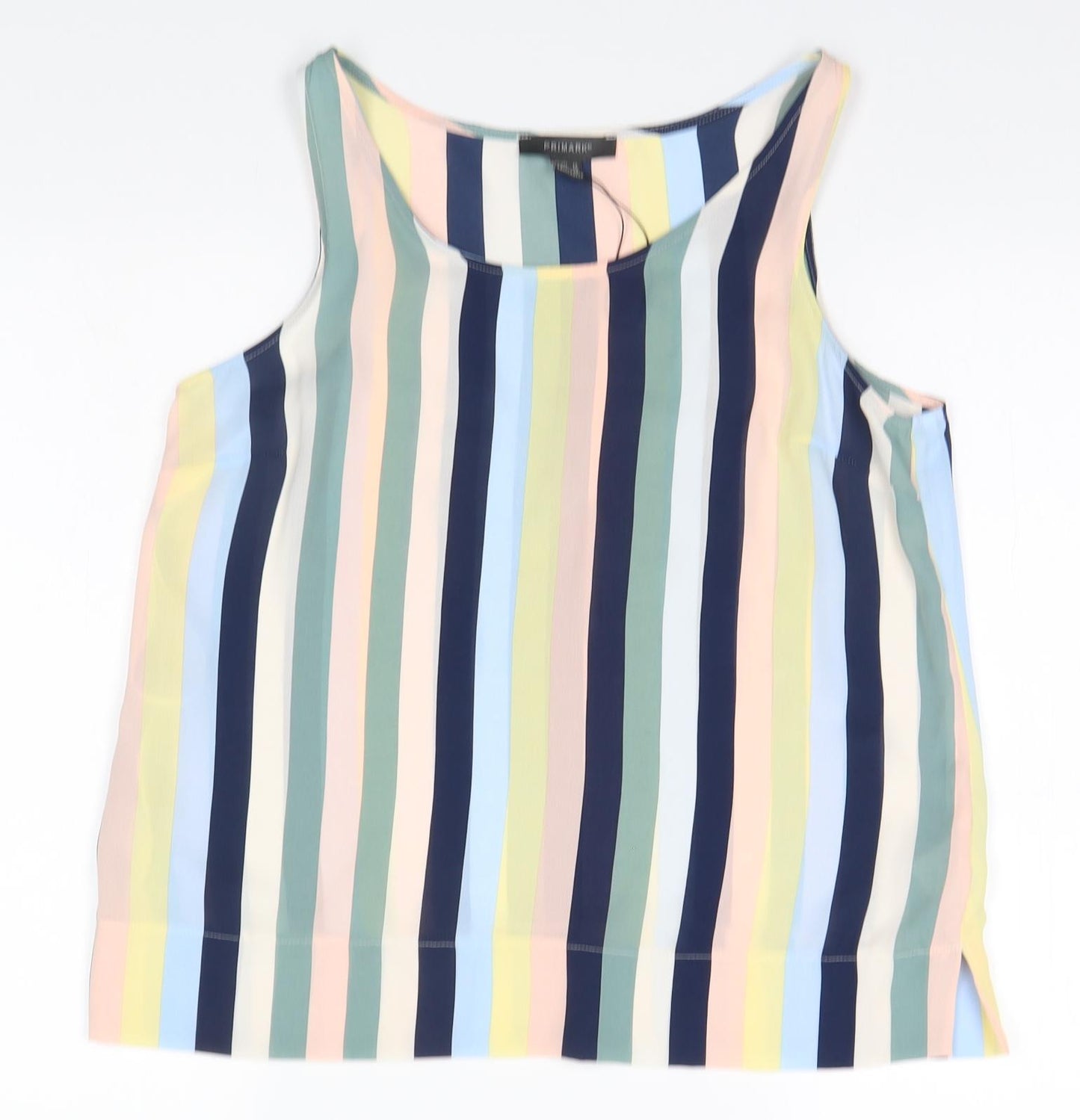 Primark Womens Multicoloured Striped Polyester Basic Tank Size 12 Round Neck