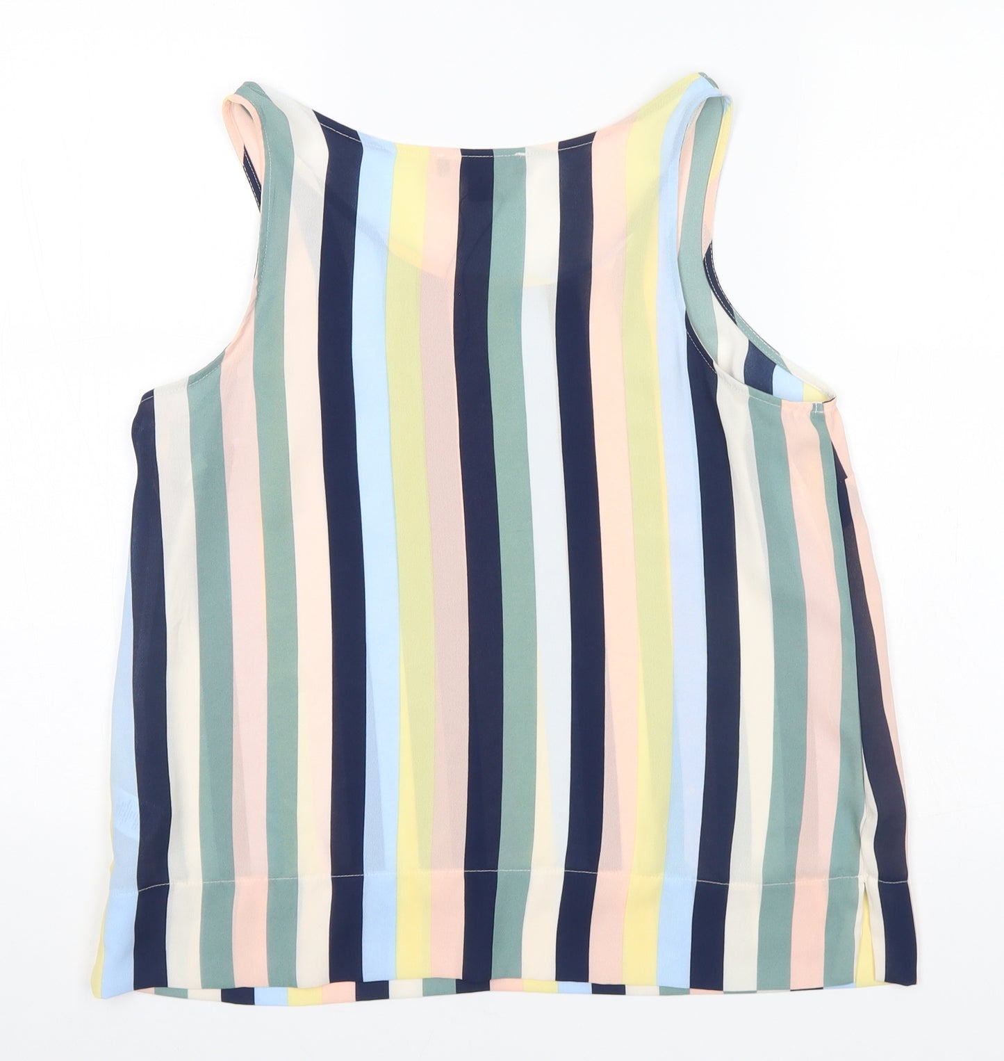 Primark Womens Multicoloured Striped Polyester Basic Tank Size 12 Round Neck