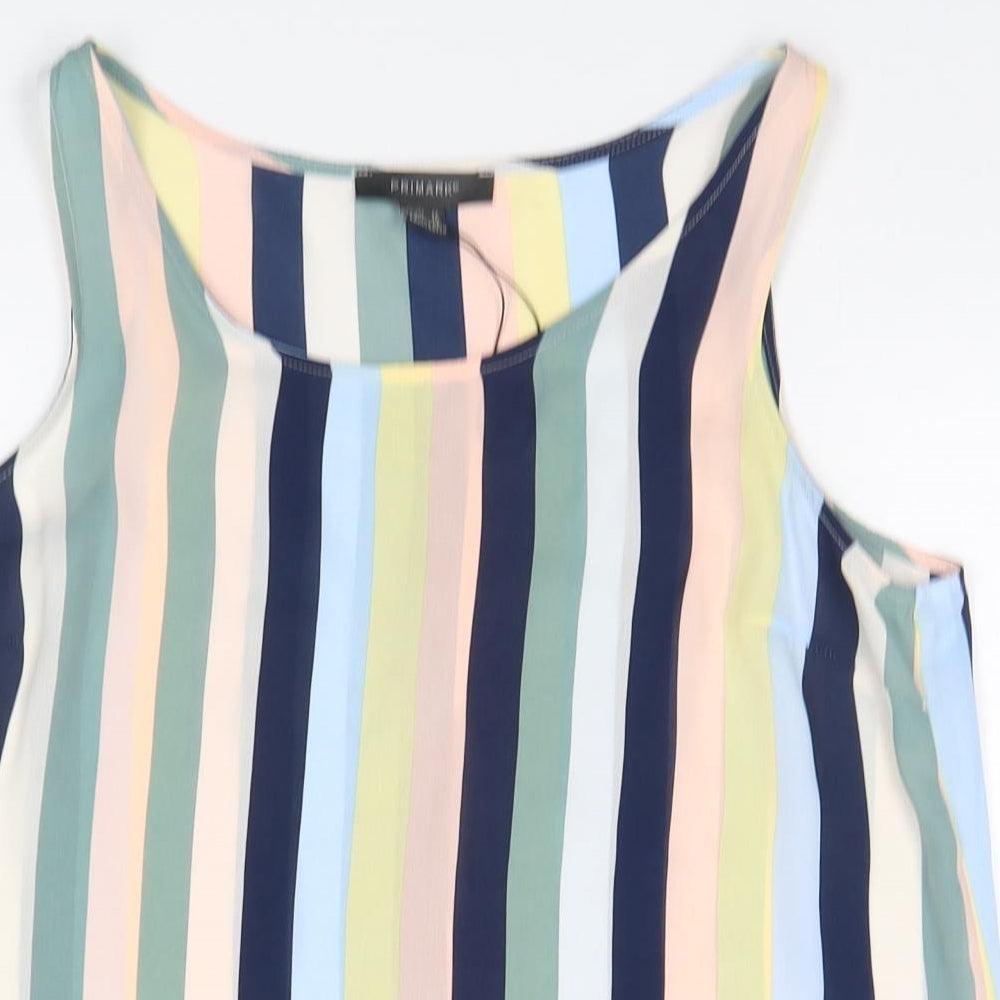 Primark Womens Multicoloured Striped Polyester Basic Tank Size 12 Round Neck