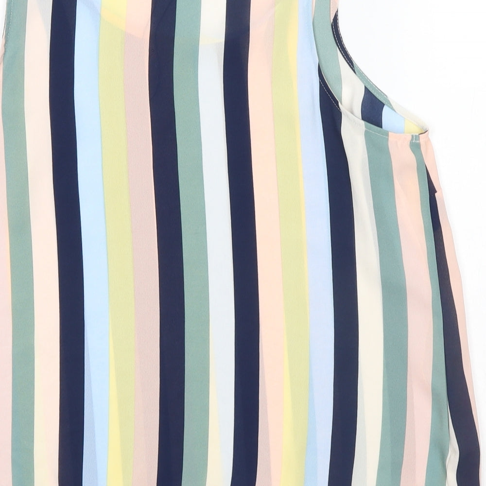 Primark Womens Multicoloured Striped Polyester Basic Tank Size 12 Round Neck