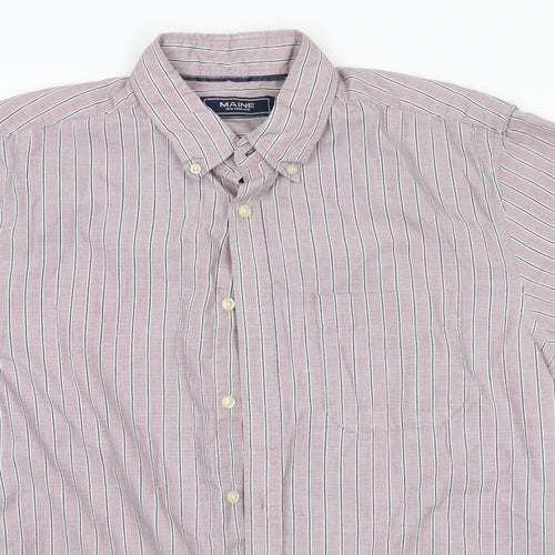Maine Mens Blue Striped Cotton  Button-Up Size M Collared