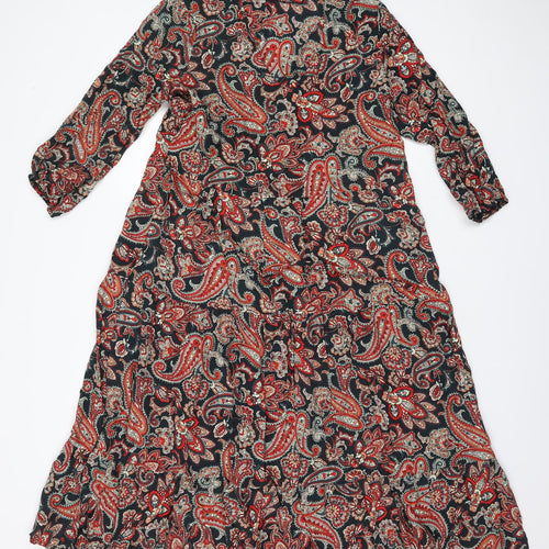 Nutmeg Womens Black Paisley Viscose A-Line  Size 14 V-Neck