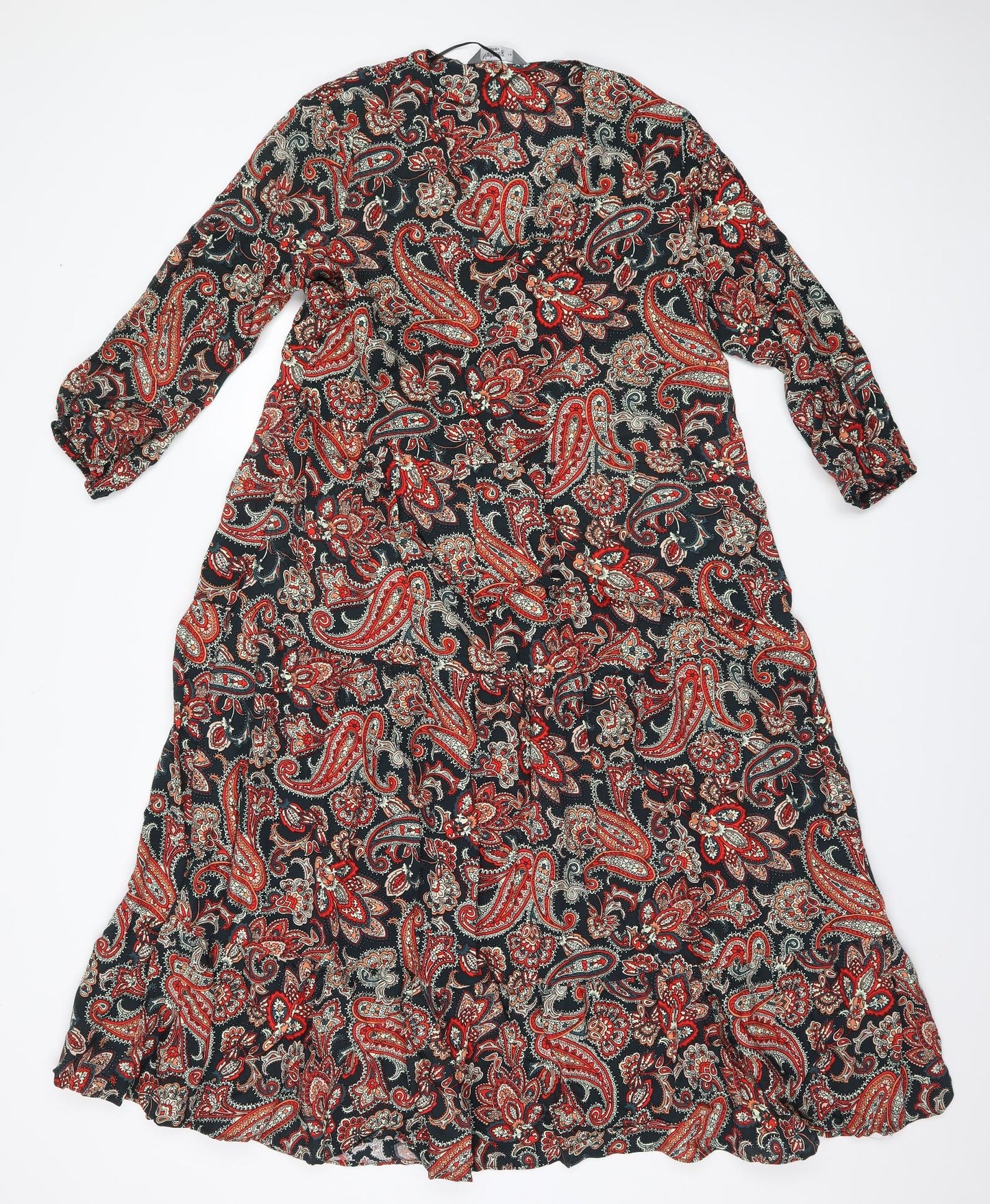 Nutmeg Womens Black Paisley Viscose A-Line  Size 14 V-Neck