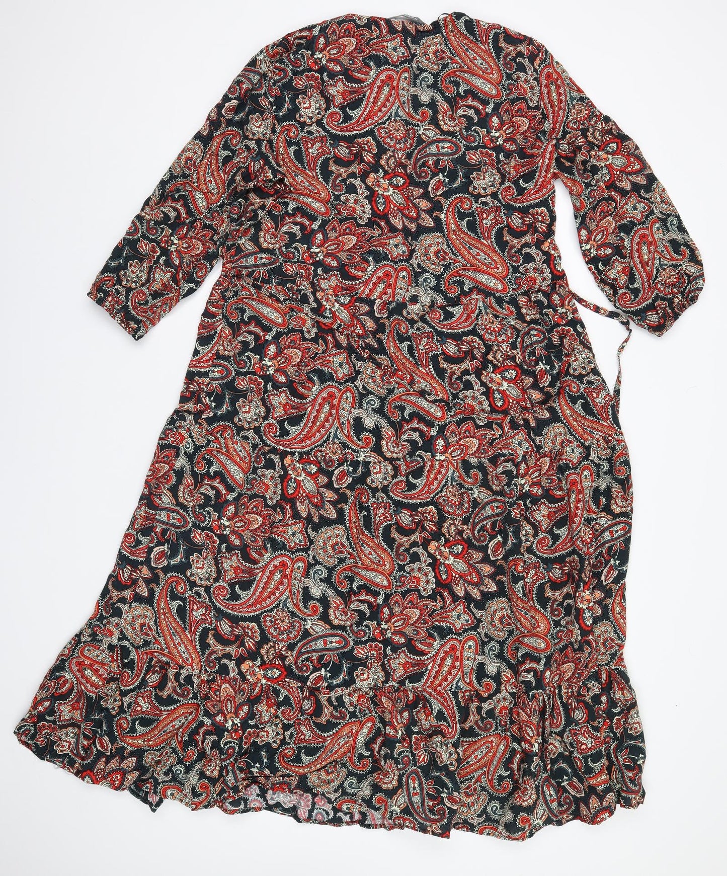 Nutmeg Womens Black Paisley Viscose A-Line  Size 14 V-Neck