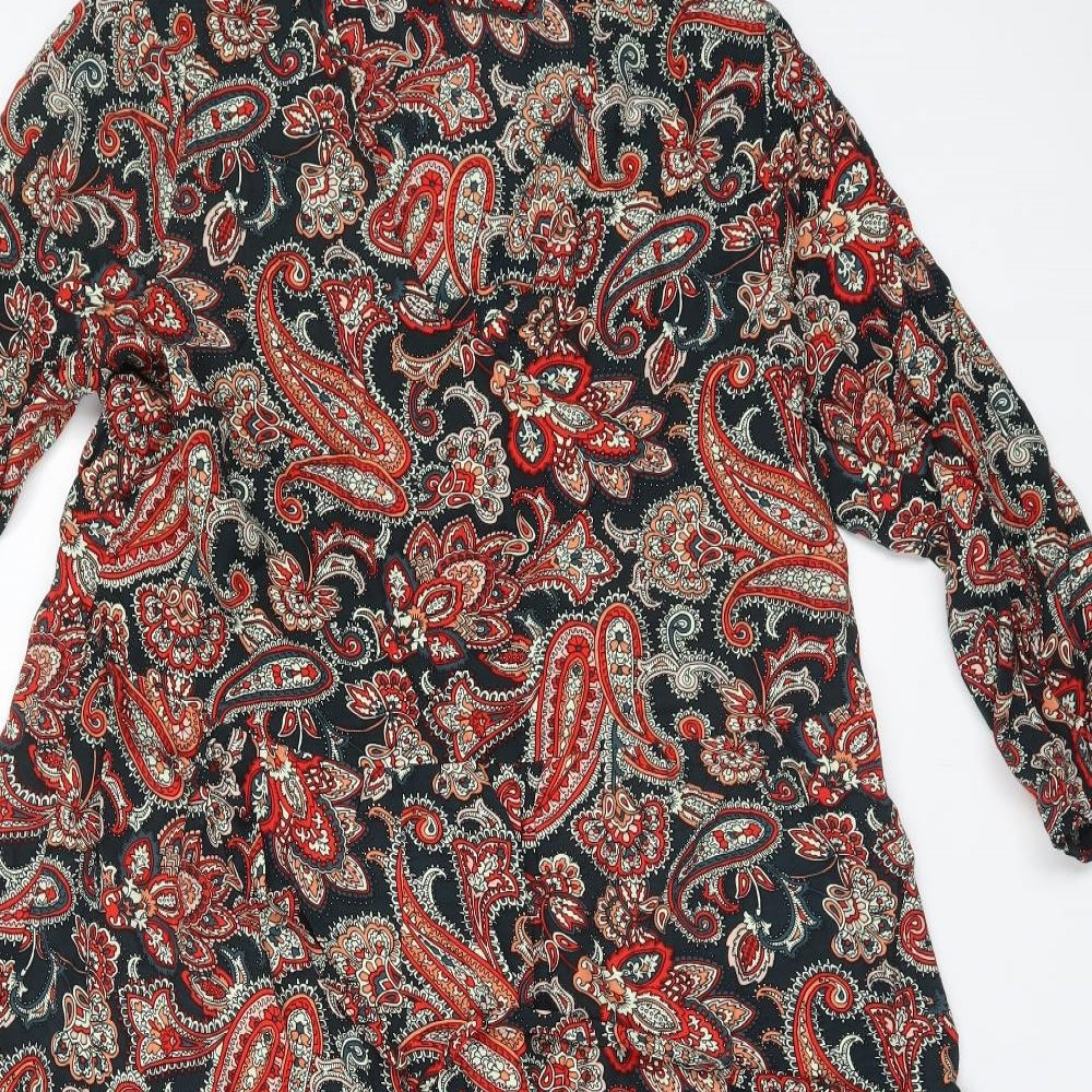 Nutmeg Womens Black Paisley Viscose A-Line  Size 14 V-Neck