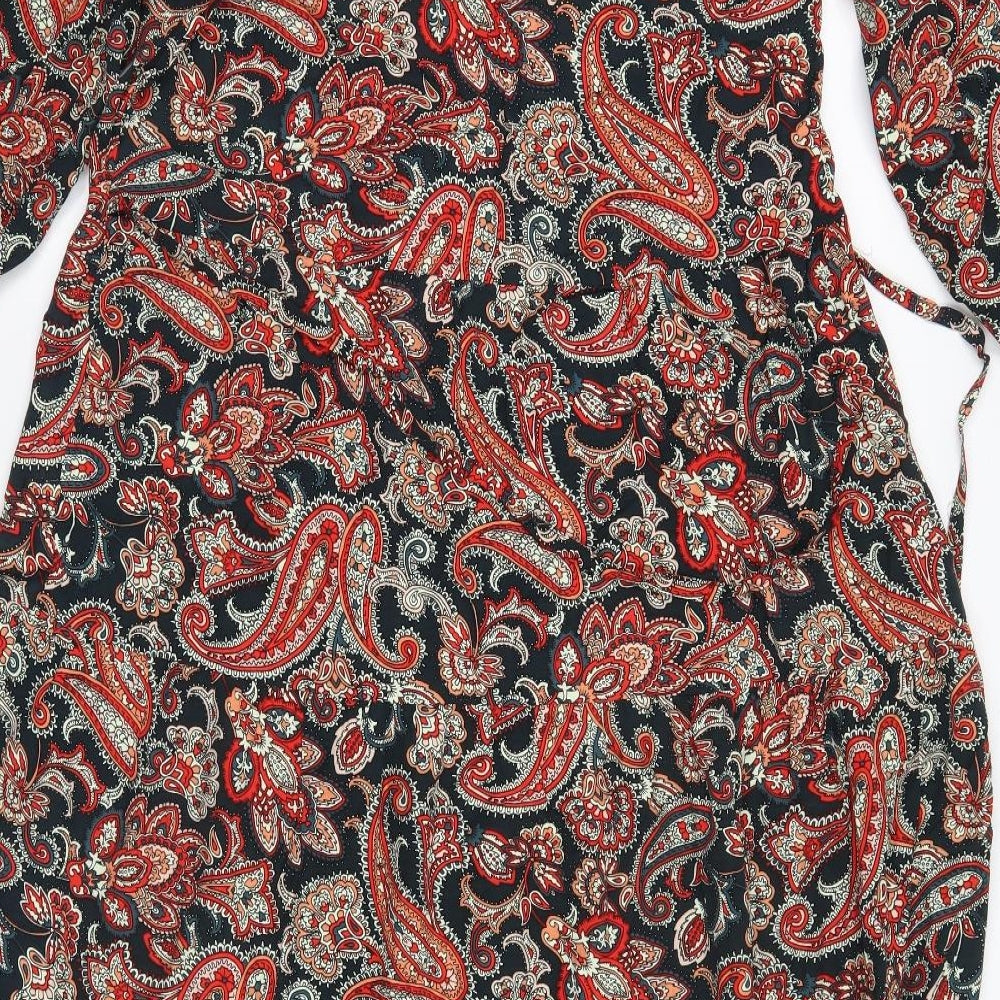 Nutmeg Womens Black Paisley Viscose A-Line  Size 14 V-Neck