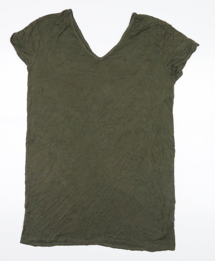 PRETTYLITTLETHING Womens Green Viscose Basic T-Shirt Size 14 V-Neck