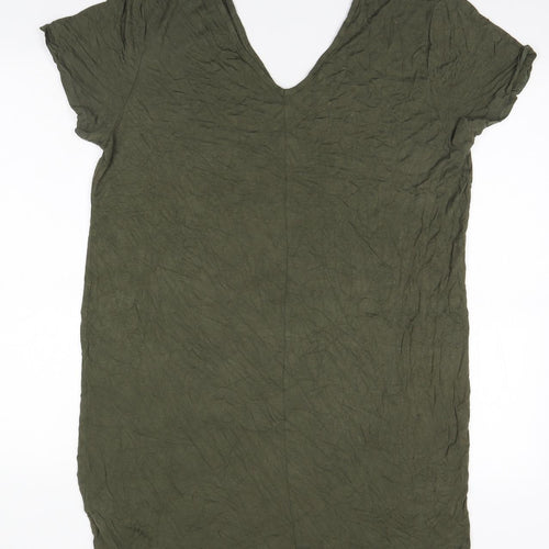 PRETTYLITTLETHING Womens Green  Viscose Basic T-Shirt Size 14 V-Neck