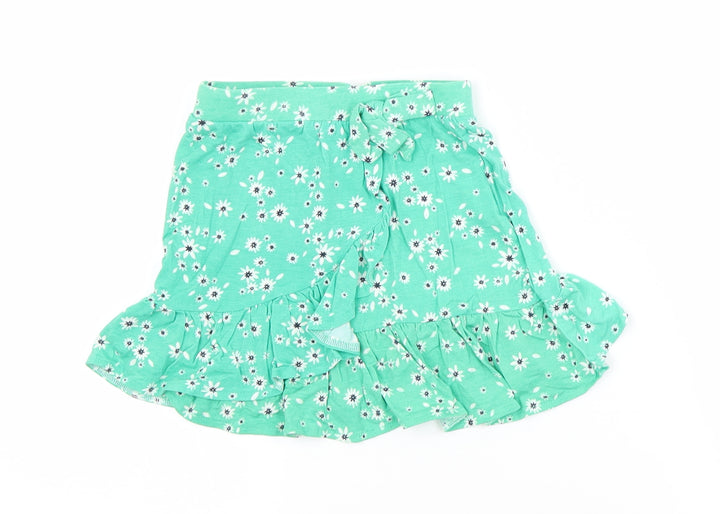 Preworn Girls Green Flecked Cotton A-Line Skirt Size 5 Years  Regular