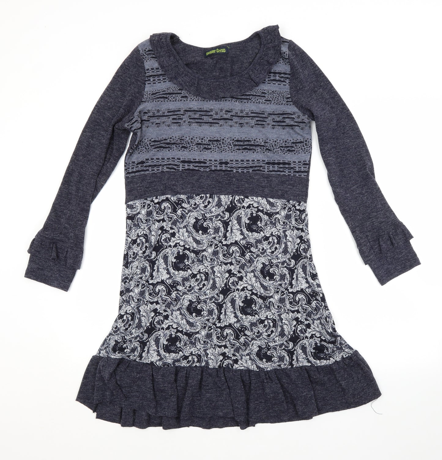 Sugar Crisp Womens Blue Paisley Acrylic Jumper Dress  Size S Scoop Neck