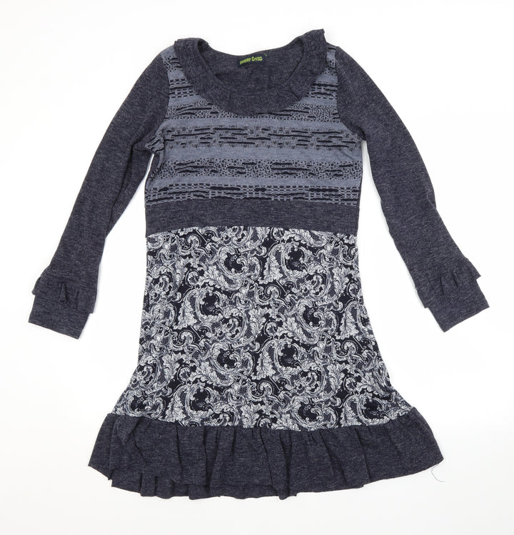 Sugar Crisp Womens Blue Paisley Acrylic Jumper Dress  Size S Scoop Neck