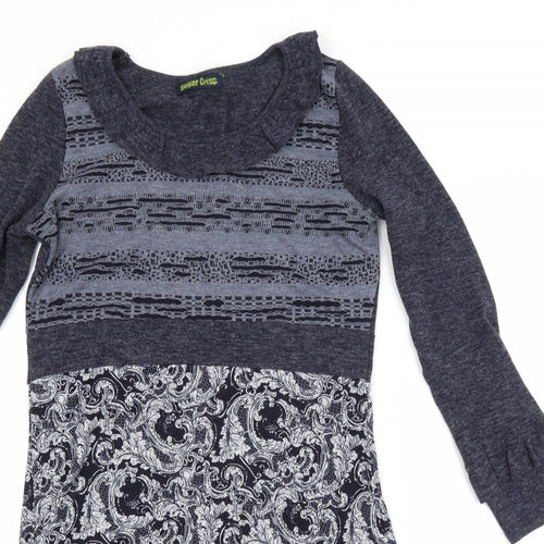Sugar Crisp Womens Blue Paisley Acrylic Jumper Dress  Size S Scoop Neck