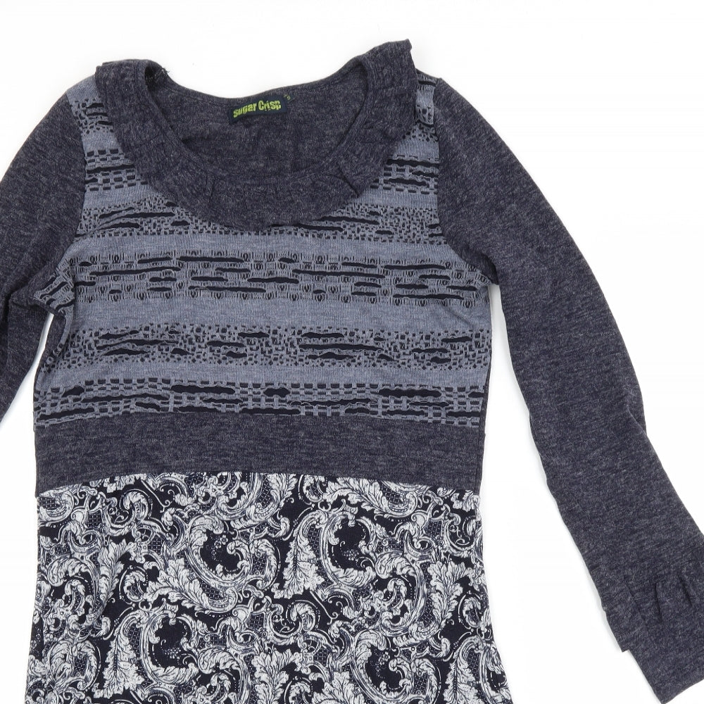 Sugar Crisp Womens Blue Paisley Acrylic Jumper Dress  Size S Scoop Neck
