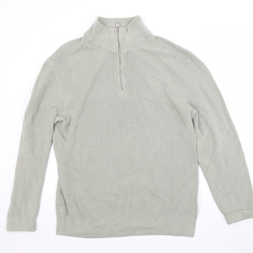 H&M Mens Green High Neck  Cotton Pullover Jumper Size XL