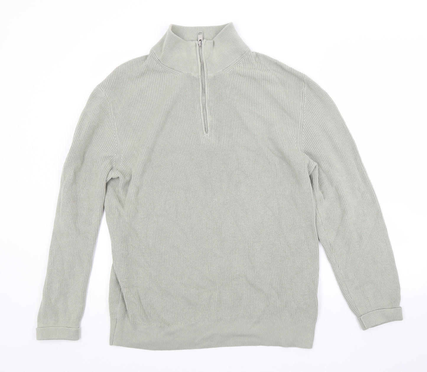H&M Mens Green High Neck  Cotton Pullover Jumper Size XL
