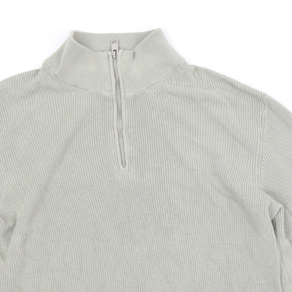 H&M Mens Green High Neck  Cotton Pullover Jumper Size XL
