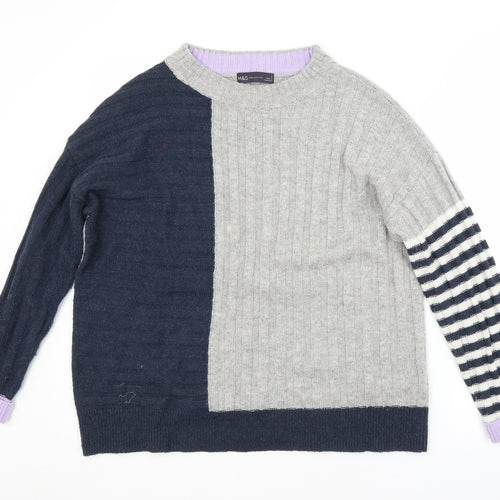 M&S Womens Multicoloured Crew Neck Striped Acrylic Pullover Jumper Size M