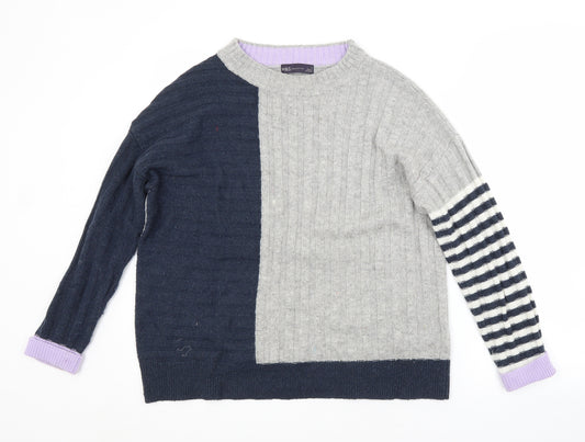 Front view of Marks & Spencer women’s multicoloured crew neck striped acrylic jumper, size M