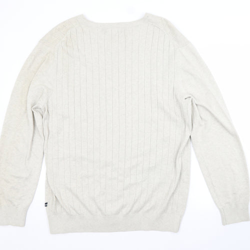 Nautica Mens Beige V-Neck  Cotton Pullover Jumper Size XL