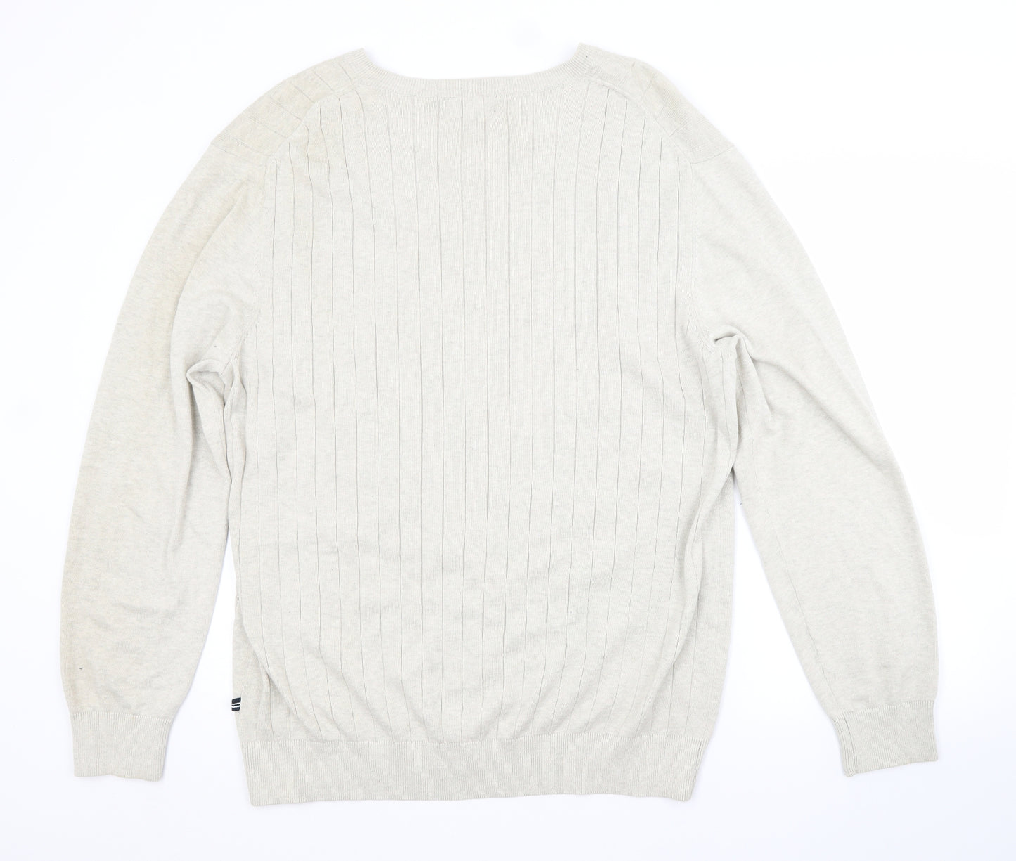 Nautica Mens Beige V-Neck  Cotton Pullover Jumper Size XL