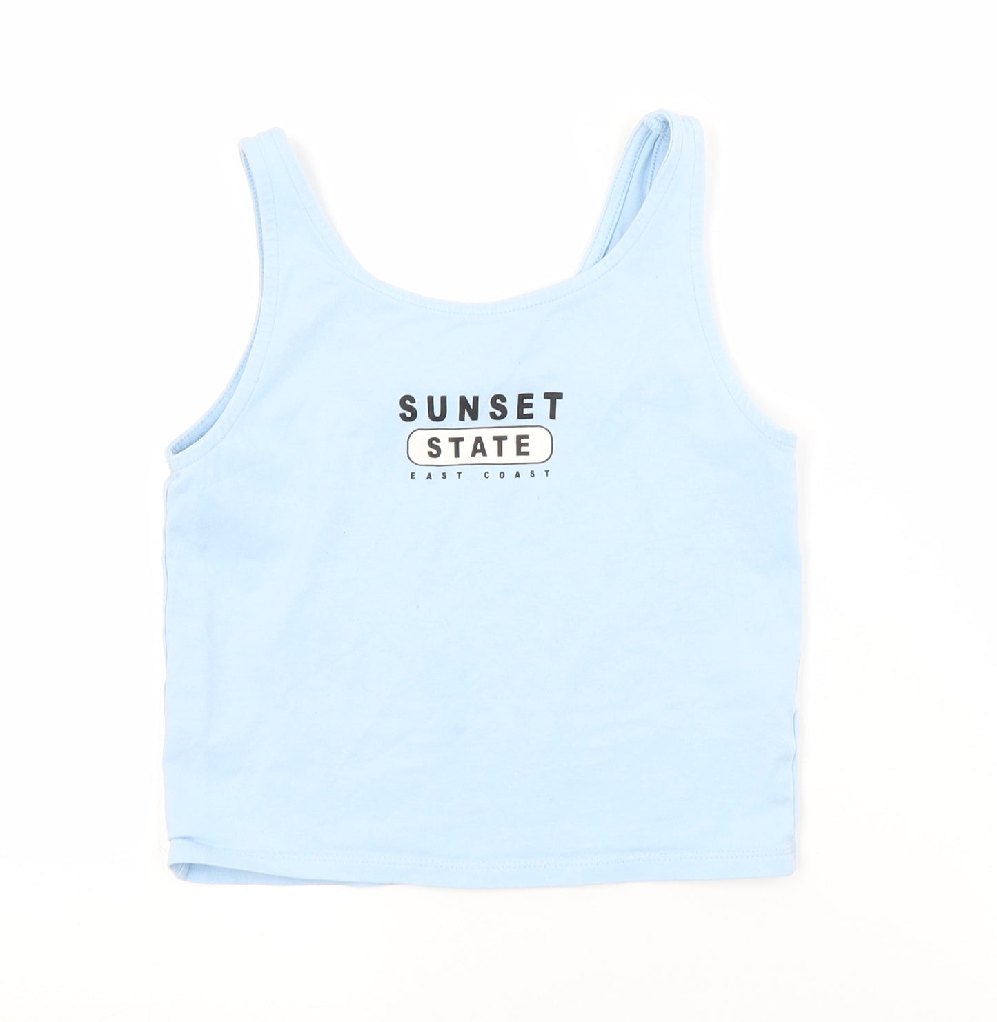 George Girls Blue  Cotton Cropped Tank Size 11-12 Years Scoop Neck