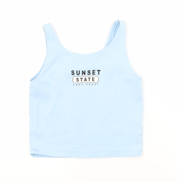 George Girls Blue  Cotton Cropped Tank Size 11-12 Years Scoop Neck