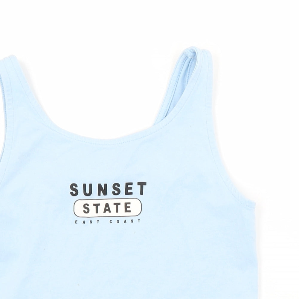 George Girls Blue  Cotton Cropped Tank Size 11-12 Years Scoop Neck