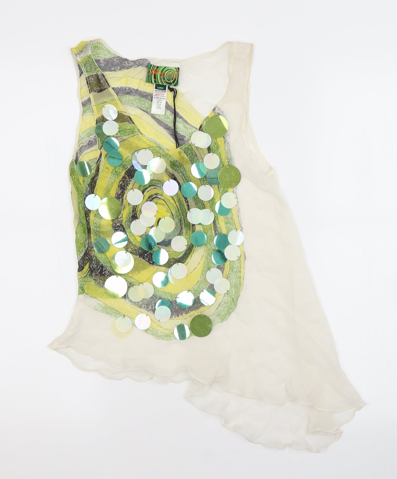 Miss Sixty Womens Multicoloured Geometric Silk Basic Tank Size L Scoop Neck