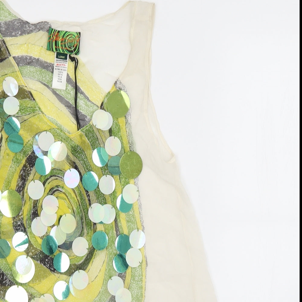 Miss Sixty Womens Multicoloured Geometric Silk Basic Tank Size L Scoop Neck