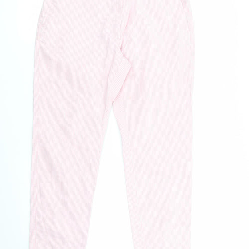Marks and Spencer Womens Pink Striped Cotton Chino Trousers Size 10 L25 in Regular  - Pinstripe in White - Cropped