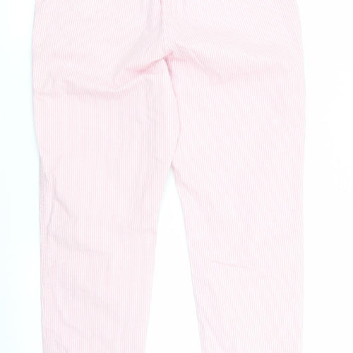 Marks and Spencer Womens Pink Striped Cotton Chino Trousers Size 10 L25 in Regular  - Pinstripe in White - Cropped