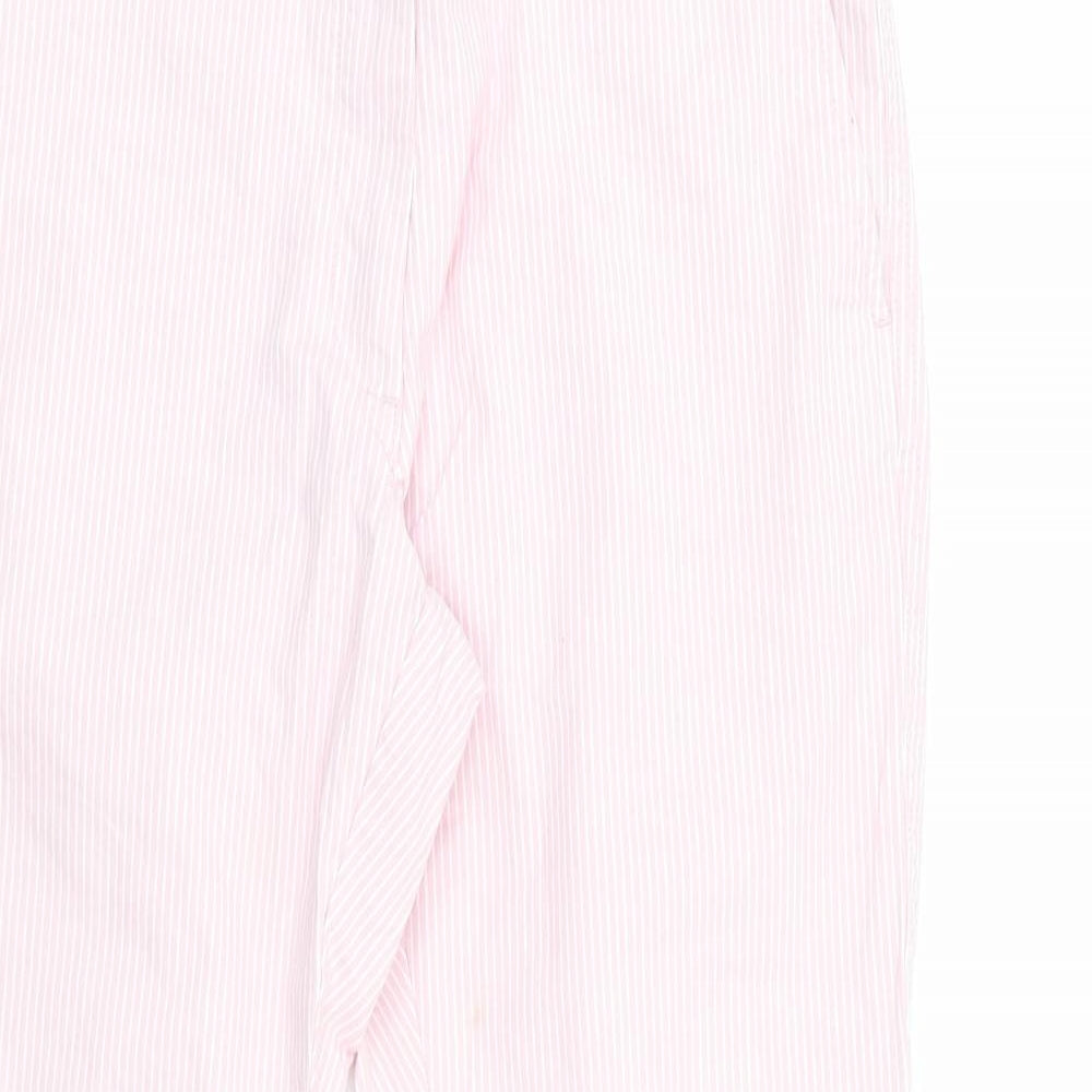 Marks and Spencer Womens Pink Striped Cotton Chino Trousers Size 10 L25 in Regular  - Pinstripe in White - Cropped