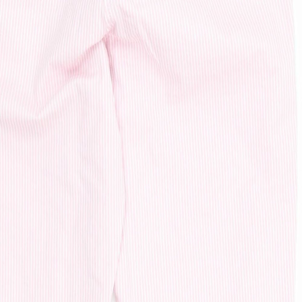 Marks and Spencer Womens Pink Striped Cotton Chino Trousers Size 10 L25 in Regular  - Pinstripe in White - Cropped